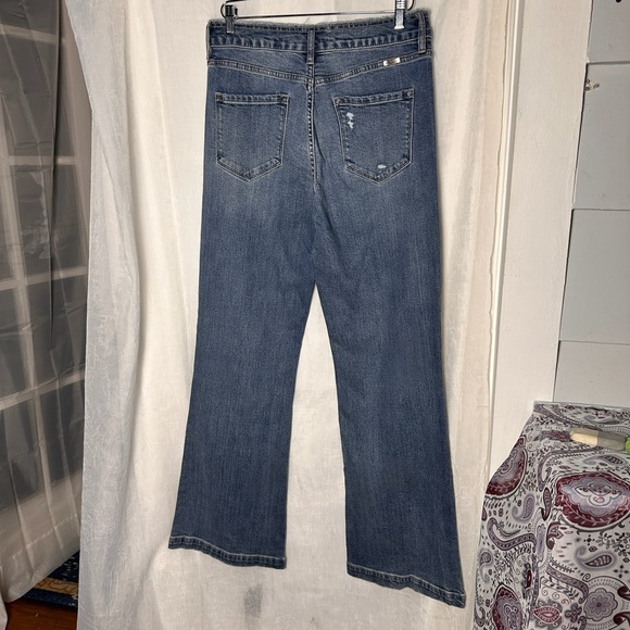 Kancan Distressed High Waist Flare Leg Bell Bottom Denim Stretchy Jeans - Picture 5 of 14